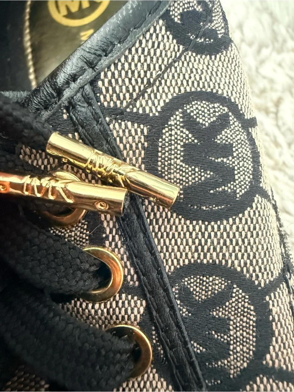 Michael Kors "Boerum" Jacquard Monogram Blk,Beige ,gold MK Logo Low-Tops W9 - Picture 7 of 9